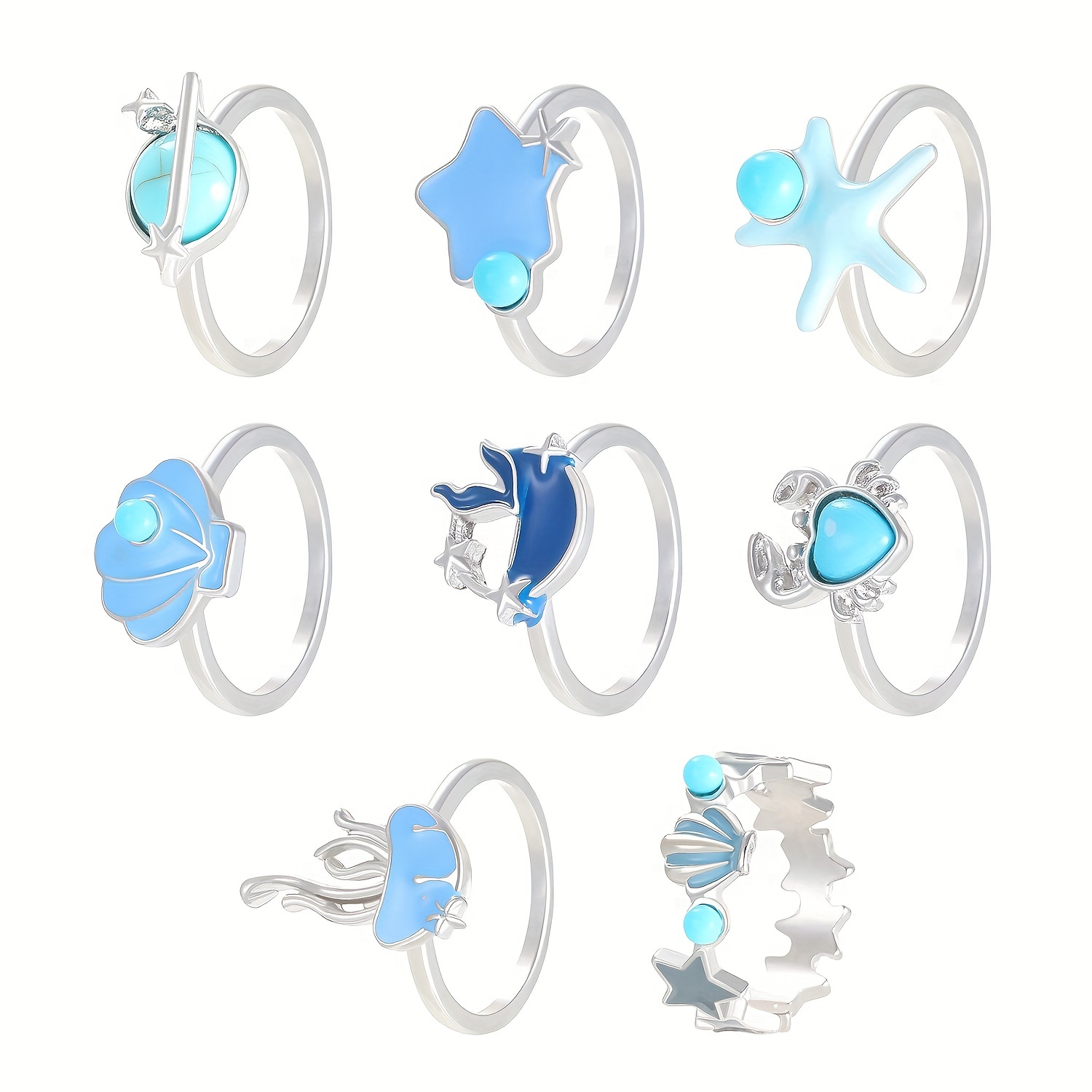 Retro Minimalist Statement Ocean Style Ring Set